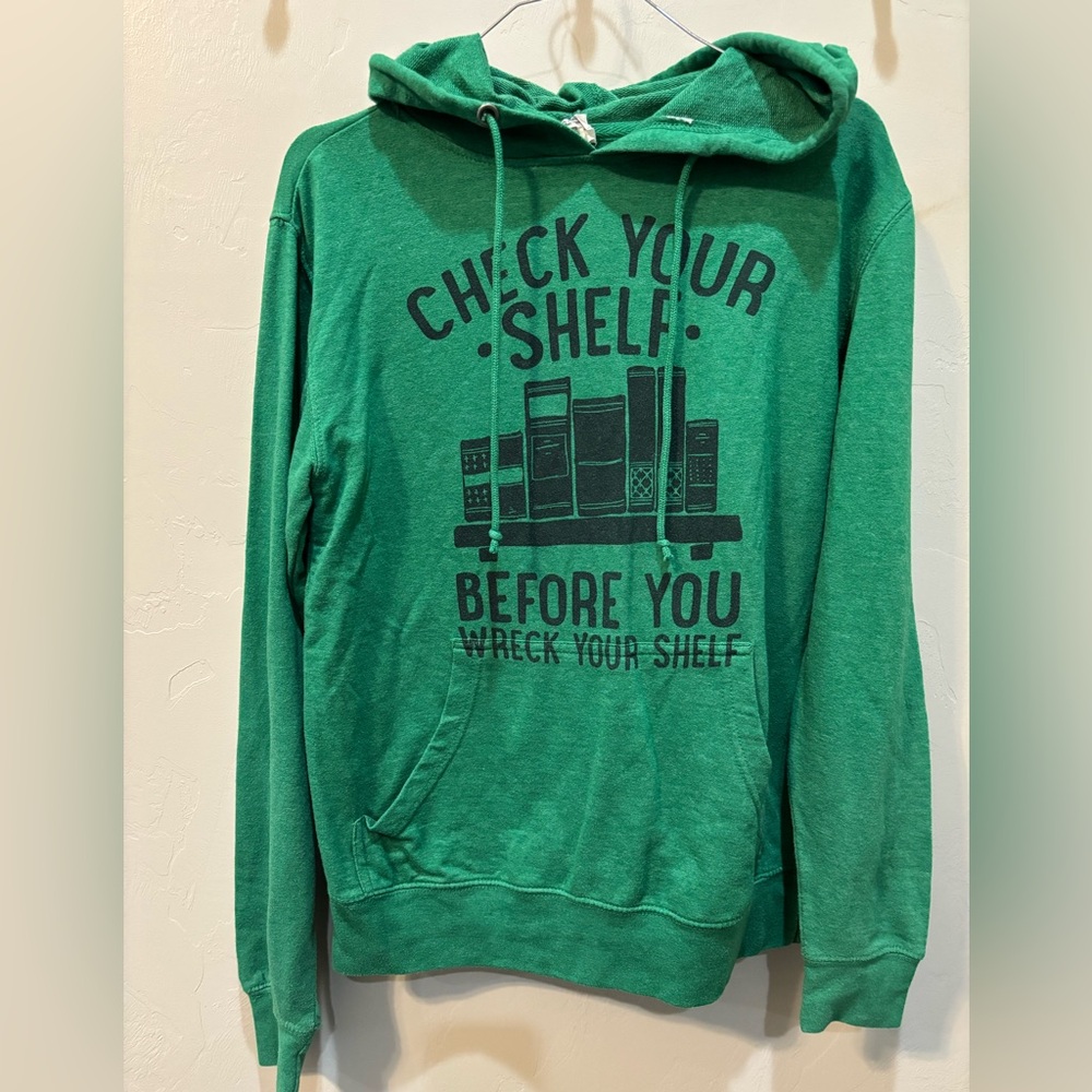 Check Your Shelf | Green Graphic Book Hoodie | EUC | XS